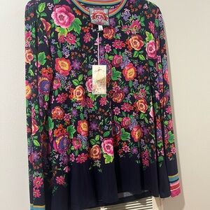 Johnny Was Multicolor Floral Long Sleeve Top